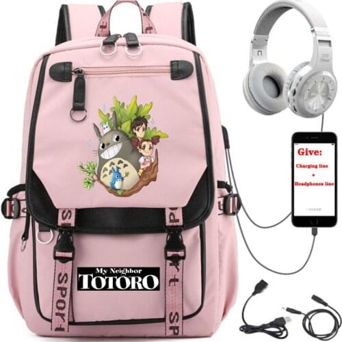 USB Charging teenagers Laptop packsack anime My Neighbor Totoro backpack Women men Travel Pink Backpack student School book Bag