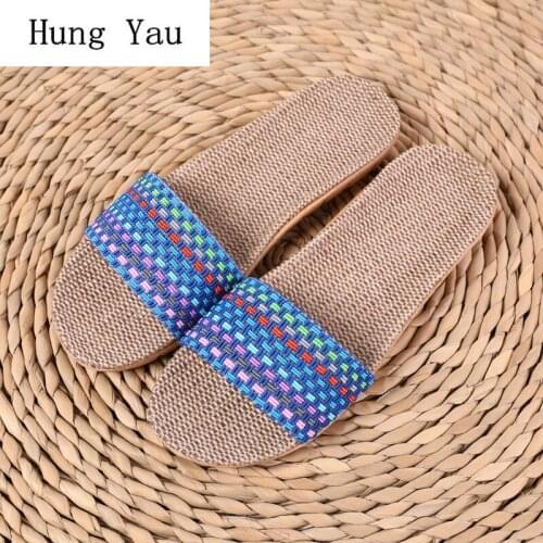 Women Slippers Flips Flops Shoes Sandals Hemp Summer Breathable Fashion Checkered Platform Slides Non-slip Flat Indoor