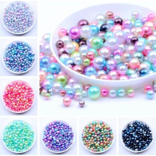 Mixed Sizes 3/4/5/6mm 500pcs No Hole Round Pearls Imitation Pearls RainBow Color Dresses DIY Jewelry Nail Art Decorations