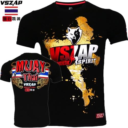 VSZAP Combat Short Sleeve Muay Thai boxing Training Suit Sanda T-shirt Fitness Jiu-jitsu MMA Fighting Sport Running Man