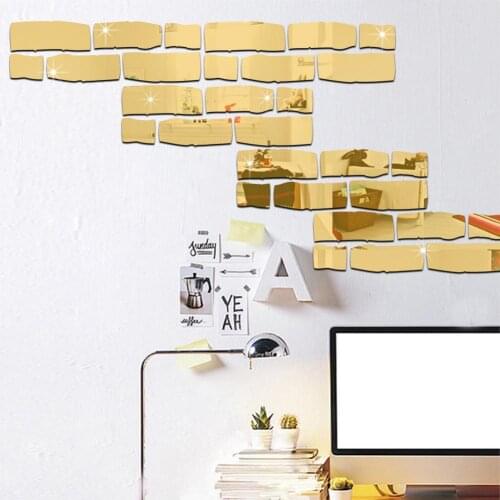 24pcs Mirror Wall Stickers 3D Acrylic Geometric Cartoon Brick DIY Wall Sticker Waterproof Home Decoration Diy Poster Sticker
