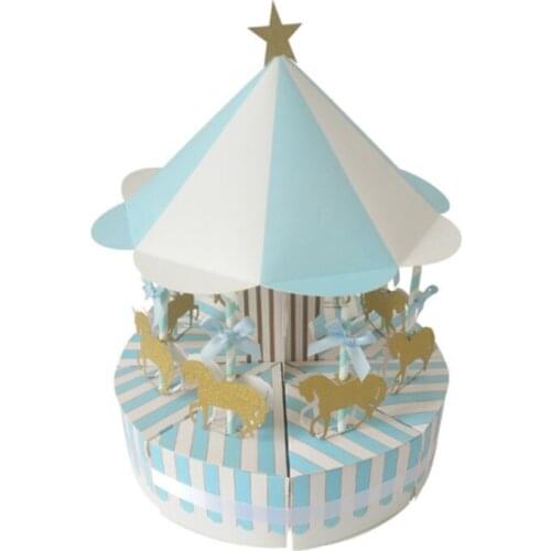 10 sets Chocolate Box Candy Boxes Creative Pink Blue Fairy Tale Carousel Gift Box Party Wedding Favors