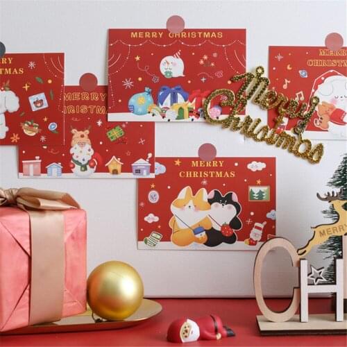 15Pcs Cute Cartoon Style Merry Christmas Greeting Paper Card Wall Stickers Festive Atmosphere Props Room Decoration Accessories