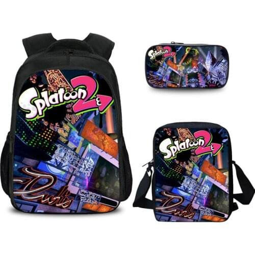 New Hot Casual Girls Bookbags Boys Splatoon 2 Teenager School Backpack Printing 3PC Set 3D Women Shoulder Bags With Pencil Case