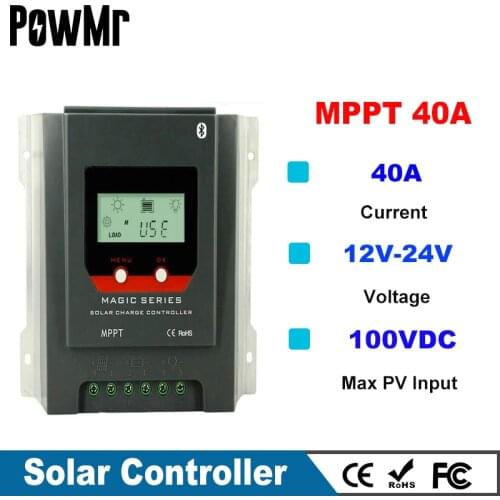 40A 12V 24V MPPT Solar Controller Wireless Bluetooth-Compatible Charge Lithium Liquid Gel Flooded Batteries And LCD Display
