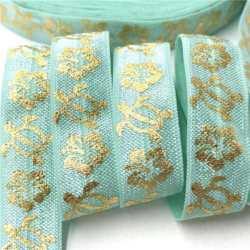 5/8" (5 yards/lot) Gold Turtle Fold Over Elastics FOE Ribbon Band For Sewing Ties Hair Accessories Waist Garment