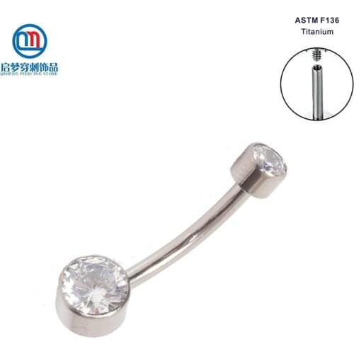 ASTM F136 Implant Grade Titanium Internally Threaded Clear Cubic Zircon Stone Micro Navel Belly Ring Piercing