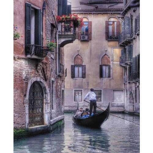 Free shipping Mediterranean water building boat scenery oil painting canvas prints printed on canvas art decoration picture
