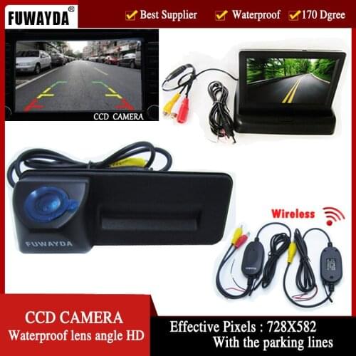 Wireless 4.3 inch Car Mirror Monitor CCD car rear view Trunk handle Camera for Skoda Roomster Fabia Octavia superb for Audi A1