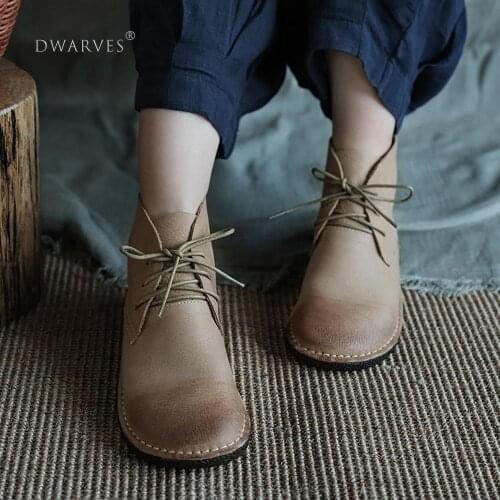 Handmade Soft Genuine Leather Martin Boots Lace-Up Soft Ankle Boots Casual Work Combat Boots Original design Brush-Off