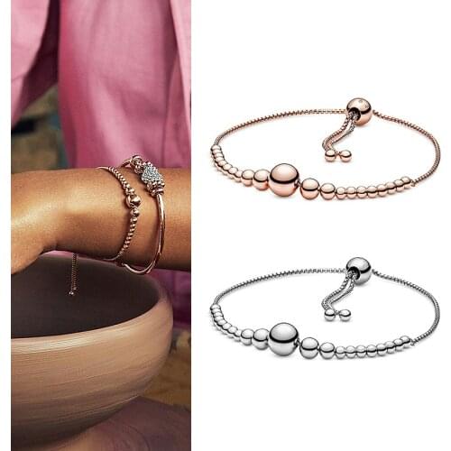 100% 925 Silver New Beaded Flow Adjustable PAN Bracelet Suitable For Original Womens Festival Wedding Gift Diy Charm Jewelry