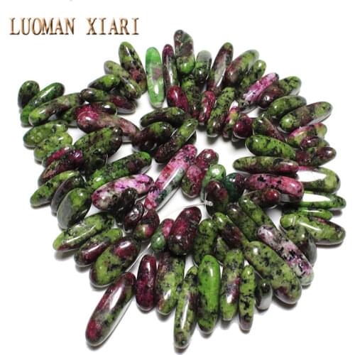 Wholesale 10-18 mm Stick Shape Natural Epidote Green Red Stone Beads DIY For Jewelry Making Necklace Material Strand 15