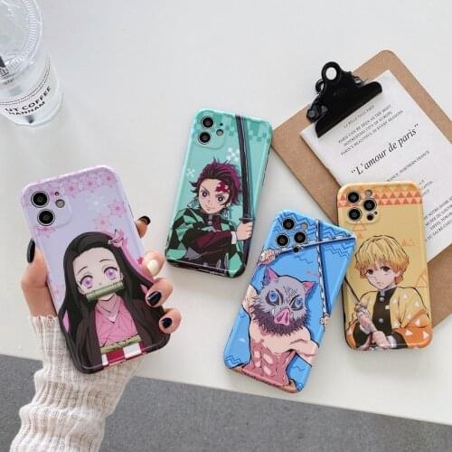 Cartoon Japan Anime Demon Slayer Phone Case for iPhone 11 12 Pro Max XS XR 7 8 Plus Kimetsu No Yaiba Soft IMD Back Cover