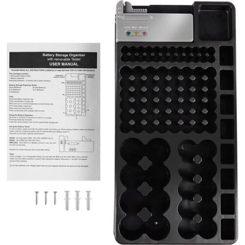 Battery Storage Organizer Holder with Tester - Battery Caddy Rack Case Box Holders Including Battery Checker For AAA AA C D 9V A