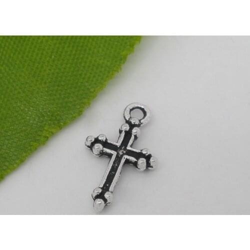 Doreen Box Lovely 100 Silver Color Cross Charm Pendants 15x9mm (B07108)