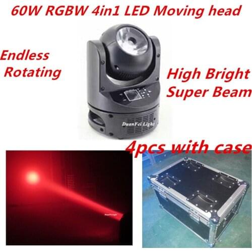 DunFly DuanFei Light with flightcase 4pcs/lot dmx 512 disco led light rgbw 4in1 led moving head 60W