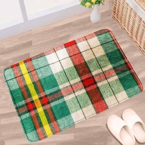 Geometric Bathroom Mat Colorful Modern Striped Plaid Pattern Non-slip Rugs Flannel Home Decor Bath Kitchen Doorway Aisle Carpet