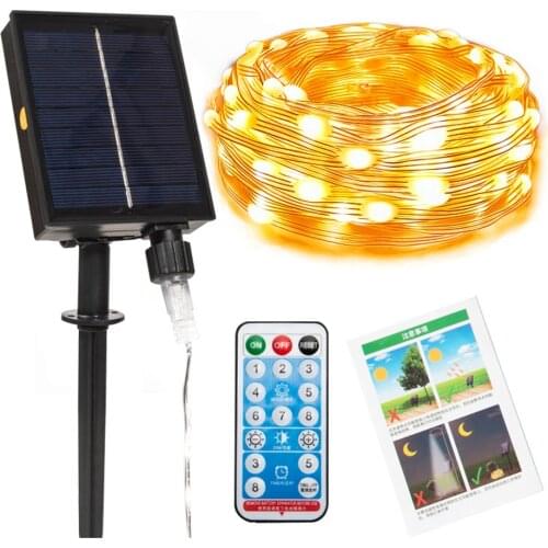 100 200 Leds DC24V Solar Powered Copper Belt String Light & Remote Controller Waterproof Decoration for Garden,Street,Roof,Bar