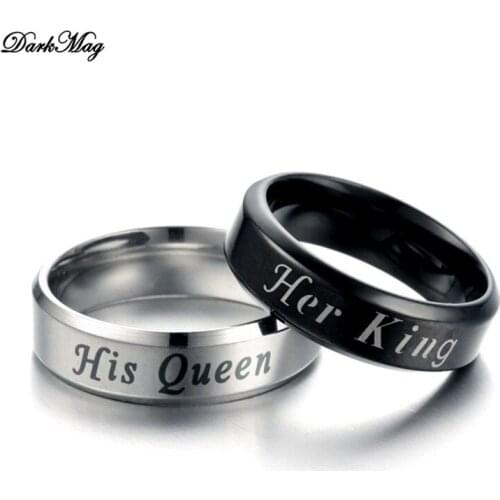 DarkMag 2020 New Fashion DIY Couple Jewelry Her King and His Queen Stainless Steel Wedding Rings for Women Men