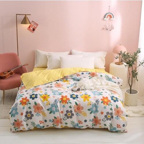 Pastoral Bedding set210x210 Duvet Cover With Pillowcase,220x240 Quilt Covers , Flower Blanket Cover,Yellow plaid king Bed Set