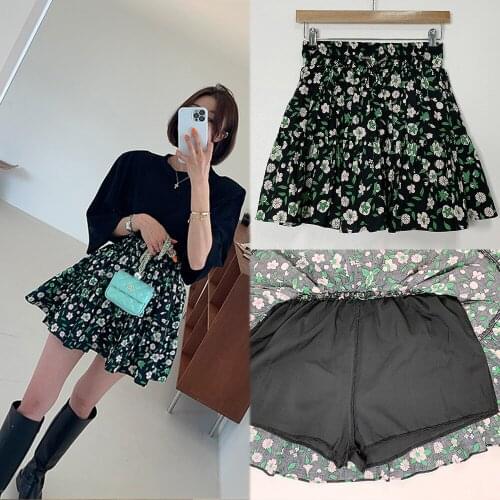 Summer retro foreign style flower elastic waist A word to prevent light skirt skirt half skirt female