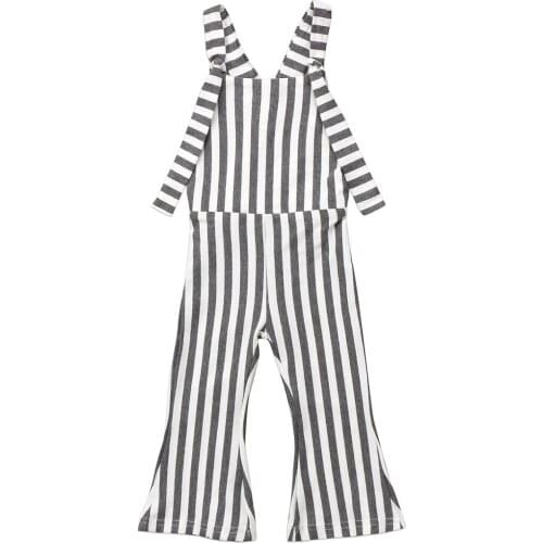 Hot 2019 New Kids Baby Girl Retro Stripe Bell-Bottom Pants Overalls Romper Jumper Outfits
