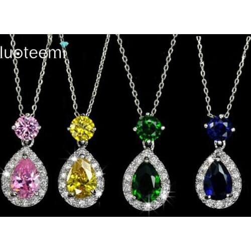LUOTEEMI 4-Color Options Small Size AAA Cubic Zirconia Waterdrop Pendant Necklace Women Charm for Party Dress Accessories