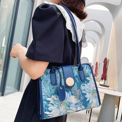 Oil Painting Flowers Small Tote Handbags for Women 2021 Luxury Designer Handbag Lady Trends Brand Shoulder Shopping Shopper Bag