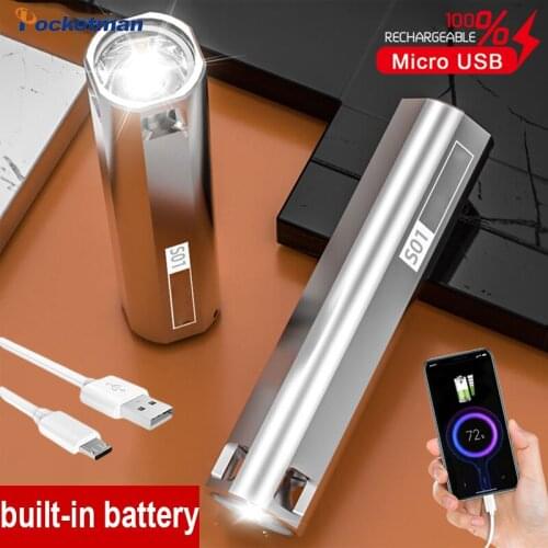 Outdoor Mini Portable Flashlight Torch Lanterna With USB Cable Power Bank Flashlight With Battery Camping Fishing Lamp Light