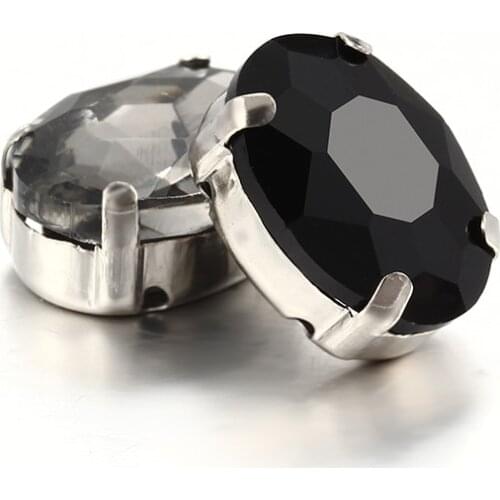 Fashion Black Diamond Oval Sew on Stone Glass Strass Crystal Rhinestones Flat Back Hollow Copper Claws Sew on Clothes Handicraft