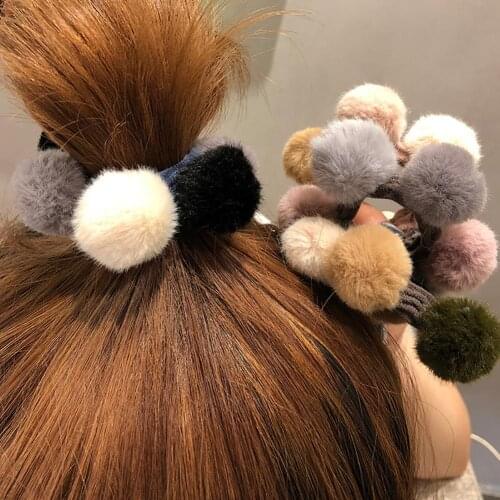Fashion Soft Plush Pompom Women Girl Hair Tie Rope Ponytail Holder Headwear 2018