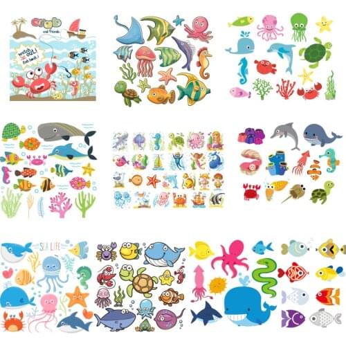 Cartoon marine animal heat transfer sticker shark dolphin jellyfish seahorse print patch DIY plush toy clothes baby toy