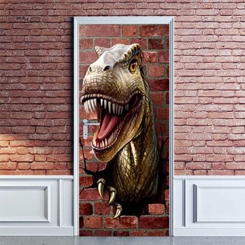Dinosaur Breaking The Wall Door Stickers PVC Self Adhesive Waterproof Wall Sticker Kitchen Furniture DIY Wallpaper Home Decor