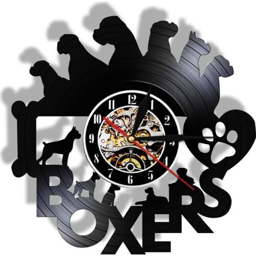 Puppy Dogs Paws Bone I Love Boxers Puppy Pet Shop Vinyl CD Disc Wall Clock LED backlight Modern LP Record Watch 3D Night Lamp