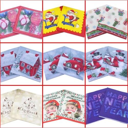 Newest Christmas Disposable Napkin 20pcs/set Paper Napkins Xmas Tussue 33x33cm Food Grade Tableware For New Year