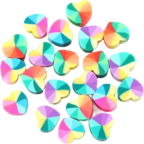 50pcs/Lot 10mm Rainbow Color Heart Shape Clay Spacer Beads Polymer Clay Beads For Jewelry Making DIY Handmade Accessories