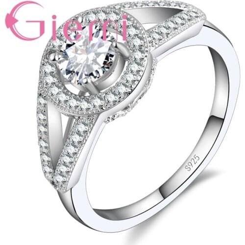 Newest Fashion Hollow Round Female Bague Paved Full Shiny Clear Zircon Stone 925 Sterling Silver Trendy Proposal Rings