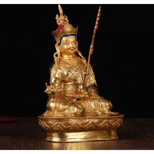 Wholesale Buddhist supplies # efficacious Protection # 8 inch Buddhism gilding Padmasambhava Guru Rinpoche Buddha brass statue