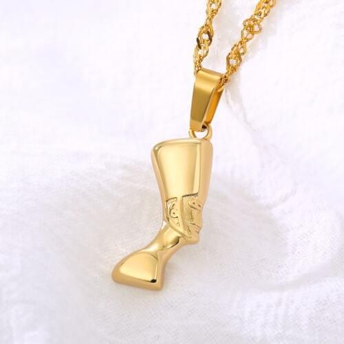 Egyptian Queen Nefertiti Necklace for Women Stainless Steel Gold Chain Necklaces Pendant Vintage African Jewelry Gifts BFF