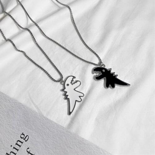 Cartoon Dinosaur Pendant Necklace for Women Men O-shape Alloy Chains on The Neck Fashion Hip Hop Couple Chain Necklaces Jewelry