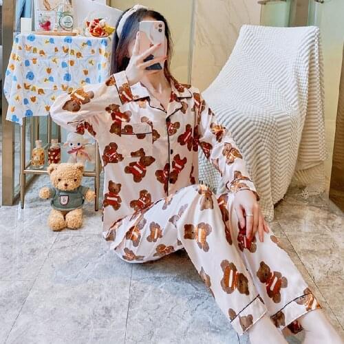 Silk Pajamas For Women Designer Sleepwear Female Luxury PJS Autumn Pajama Sets Ladies Turn Down Collar Faux Satin Casual Pyjamas