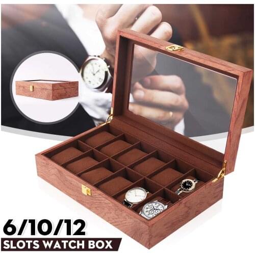 6/10/12 Grids Retro Red Wooden Watch Display Case Durable Packaging Holder Jewelry Collection Storage Watch Organizer Box Casket