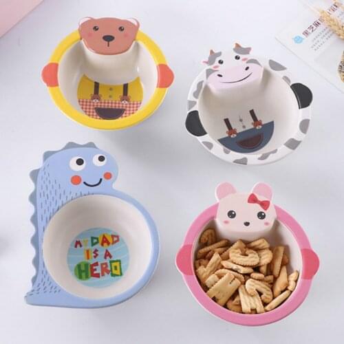 Portable Baby Feeding Bowls Cute Cartoon Animal Dishes Natural Bamboo Fiber Child Bowl Creative Dinnerware Kids Tableware