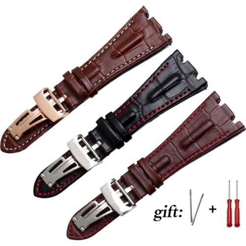 Watch band For AP straps 28mm black |blue 100% Genuine Leather Handmade Watch Band Strap with steel deployment buckle WATCHBAND