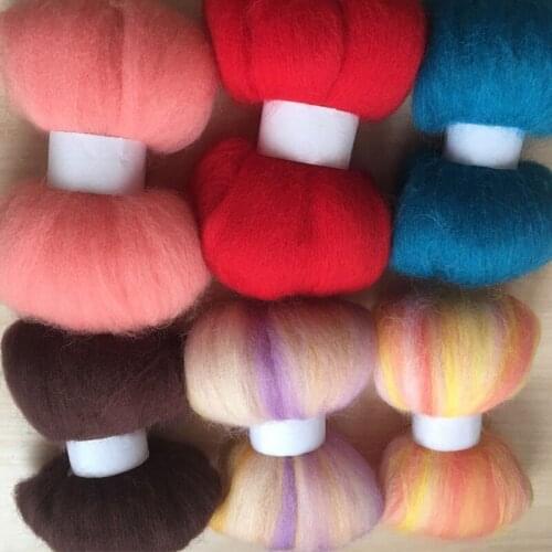 Wool needle felting poke fun DIY roving felt 100% merino wool fiber mix color 10g/6pcs/lot