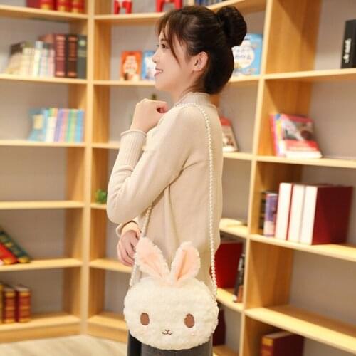 Kawaii Lolita Rabbit Bag Plush Original Design Pearl Chain Messenger Bag Doll Cute Stuffed Shoulder Bag Crossbody Bag Best Gift