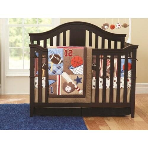 Discount! 7pcs Embroidery 100% cotton kids baby crib bedding set bed linen,include(bumpers+duvet+bed cover+bed skirt)