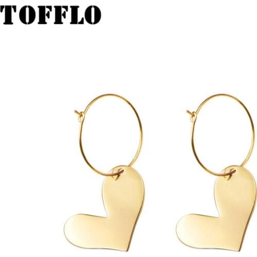 TOFFLO Stainless Steel Jewelry Heart Shaped Earrings Womens Sweet Eardrop BSF114