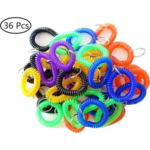 Pack of 36 Colorful Translucent Spring Spiral Wrist Coil Key Chain, Wristband Key Ring For Outdoor Sport Yoga (Assorted Color)