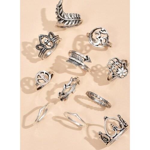 Punk Style 11 Pcs/set Peach Heart Arrow Geometry Finger Ring Set For Women Girls Gift 2021 Knuckle Jewelry Party